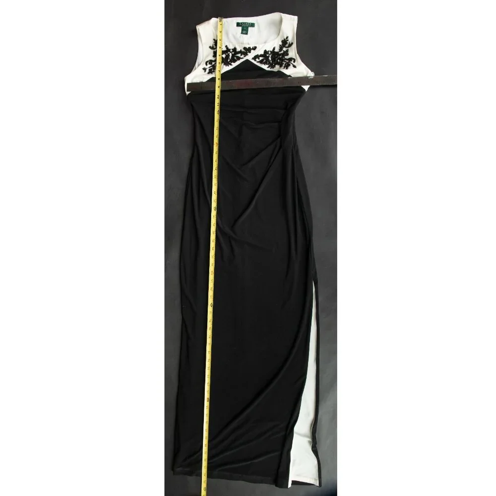 Lauren Ralph Lauren Evening Gown Black and White Embroidered Bodice 2 - Picture 6 of 13